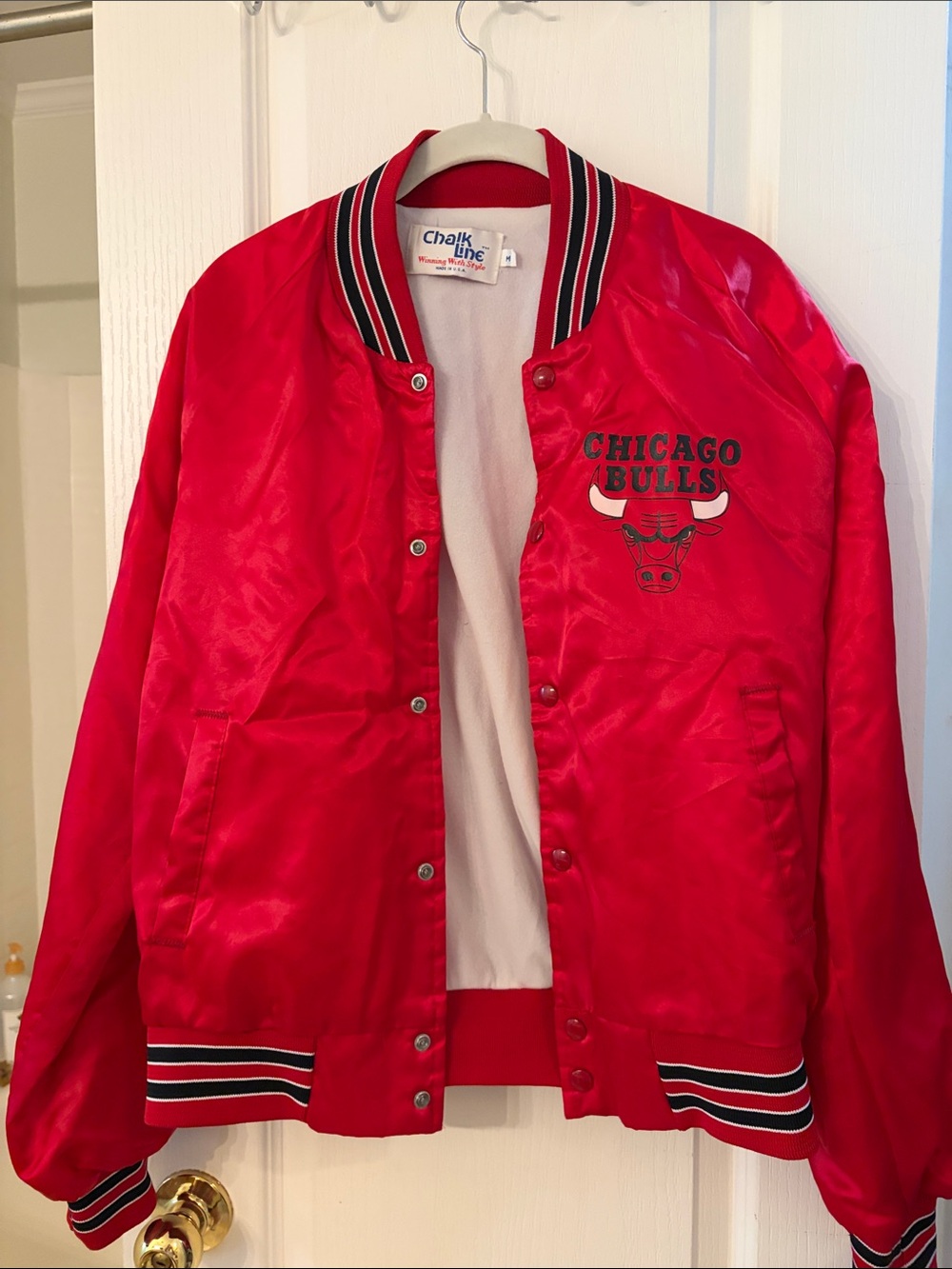 Chicago Bulls Red Satin Bomber Jacket by